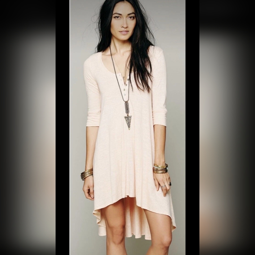 We The Free Drippy Jersey Henley Tunic High Low Mini Dress XS beachy boho